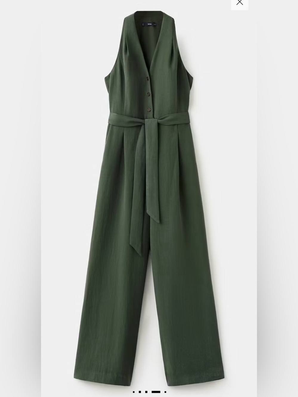 Mango Khaki Olive Green Halter-Neck Jumpsuit with Belt Sleeveless Wide-Leg